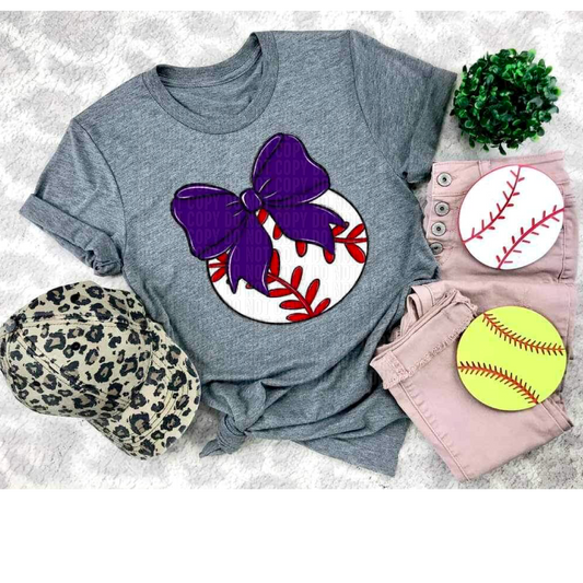 Baseball Purple Bow DTF Transfer
