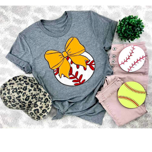 Baseball Yellow Bow DTF Transfer