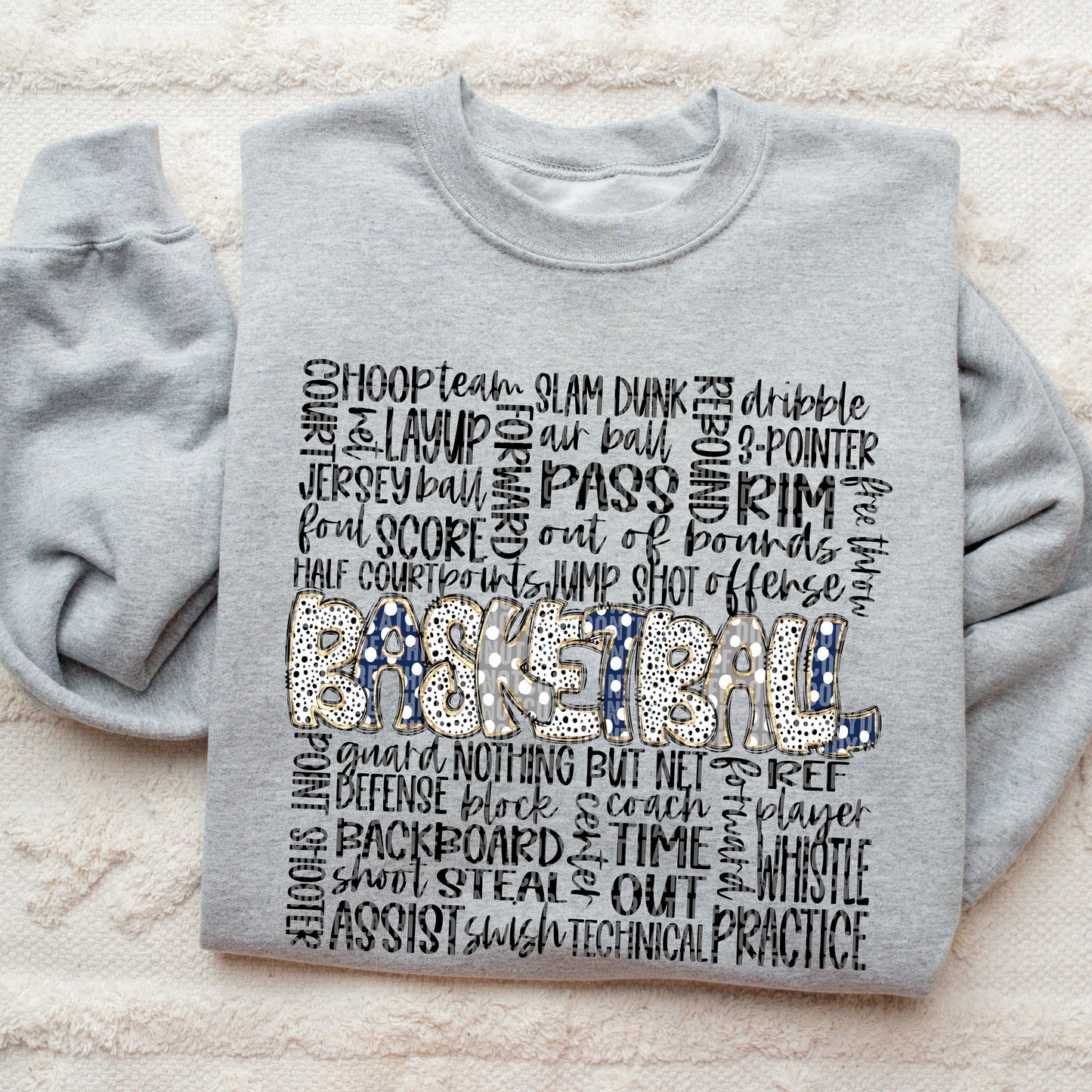 Basketball Doodle Word Art Navy Grey DTF Transfer