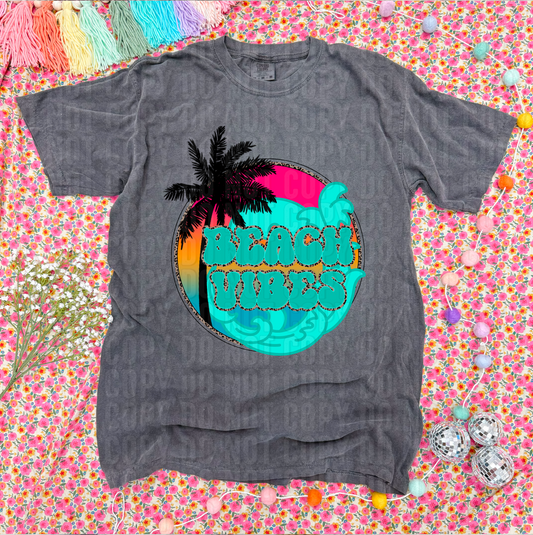 Beach Vibes Leopard Circle DTF Transfer