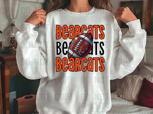 Bearcats Rhinestone Football Orange Black DTF Transfer