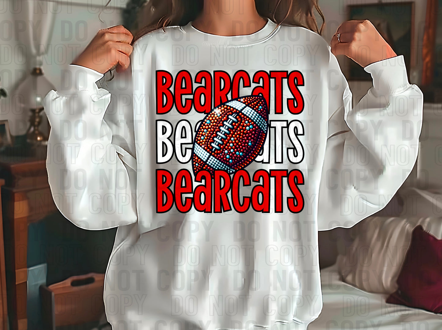 Bearcats Rhinestone Football Red White DTF Transfer