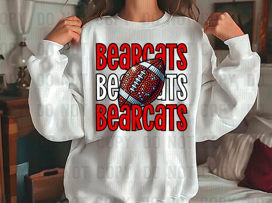 Bearcats Rhinestone Football Red White DTF Transfer