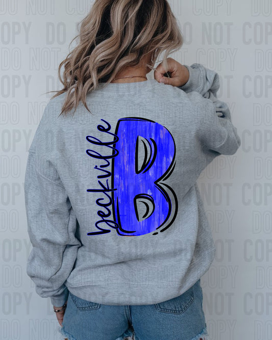 Beckville Black Painted Letter B Royal Blue_Black Outline DTF Transfer