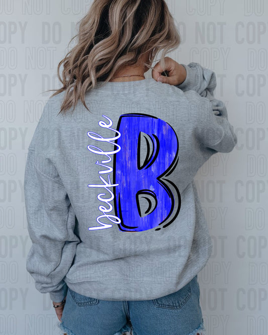 Beckville White Painted Letter B Royal Blue_Black Outline DTF Transfer