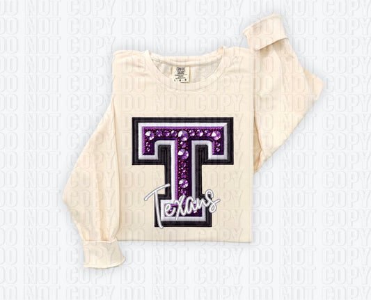 Bedazzled Purple Texans DTF Transfer