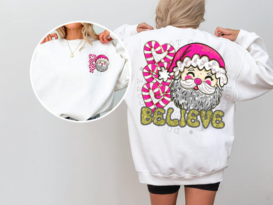 Believe Pink Santa Front/Back DTF Transfer