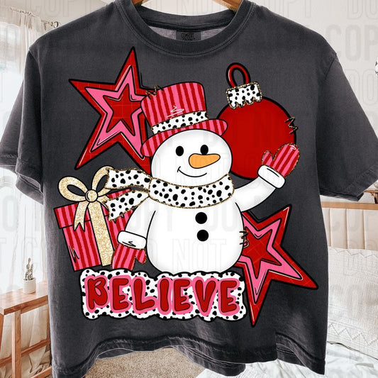 Believe Snowman Collage DTF Transfer