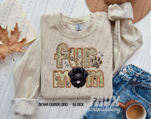Newfoundland Black Fur Mom Embroidery Faux DTF Transfer