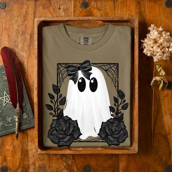 Black White Ghost With Roses DTF Transfer