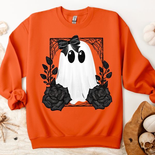 Black White Ghost With Roses DTF Transfer