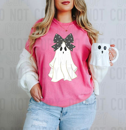 Ghost With Black & White Star Bow DTF Transfer