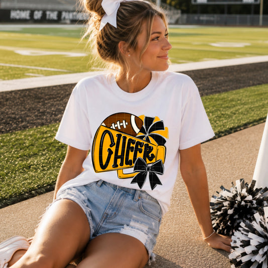 Black Gold Cheer Megaphone Football DTF Transfer