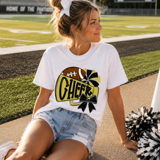 Black Old Gold Cheer Megaphone Football DTF Transfer