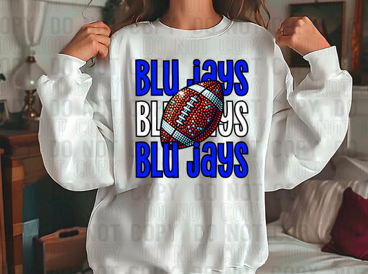 Blu Jays Rhinestone Football Royal Blue White DTF Transfer