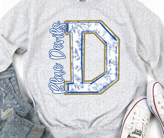 Blue Devils Initial Chinoiserie DTF Transfer