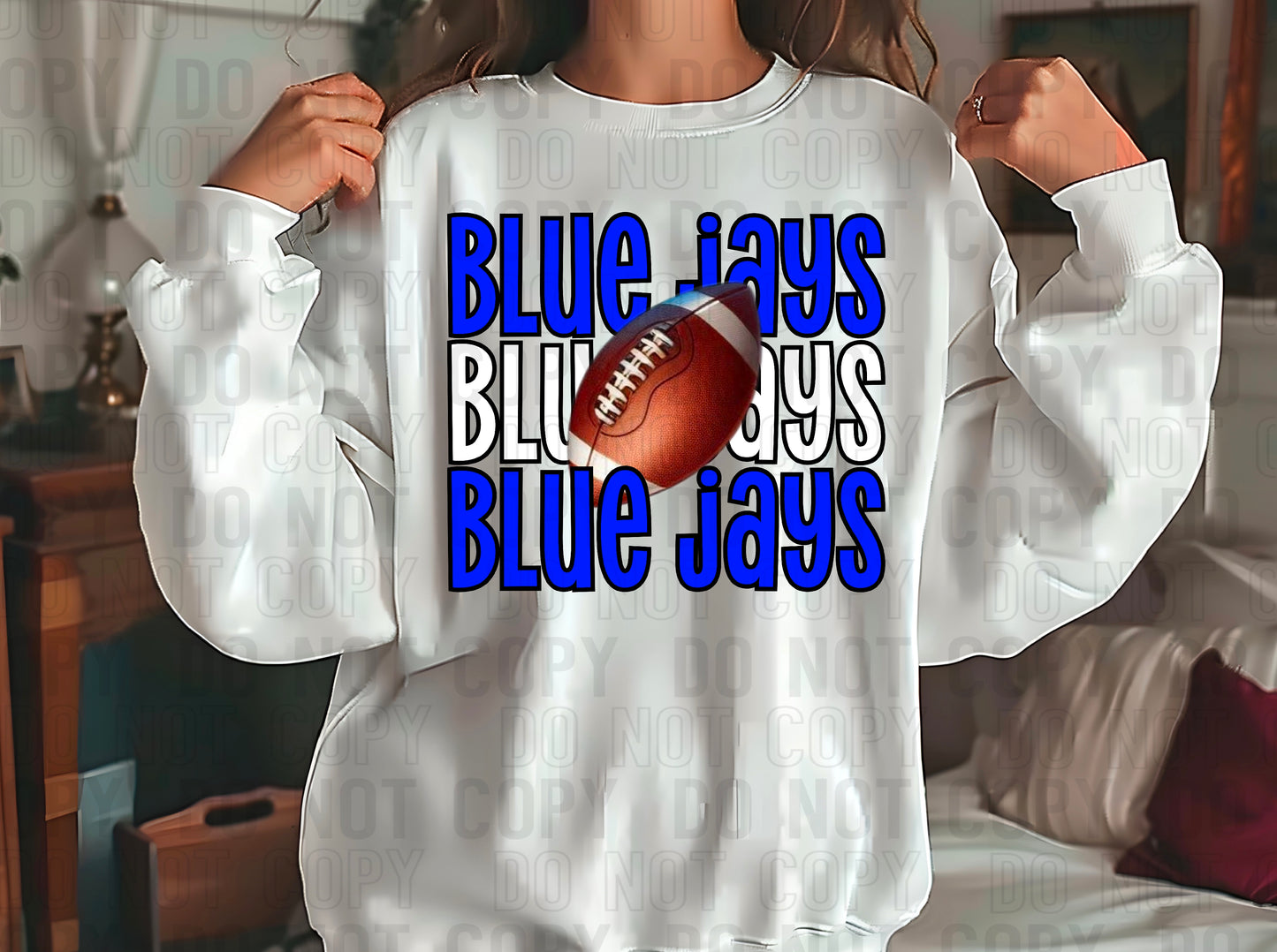 Blu Jays Football Royal Blue White DTF Transfer