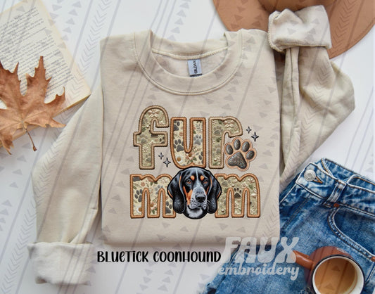 Blue Tick Coonhound Fur Mom Embroidery Faux DTF Transfer