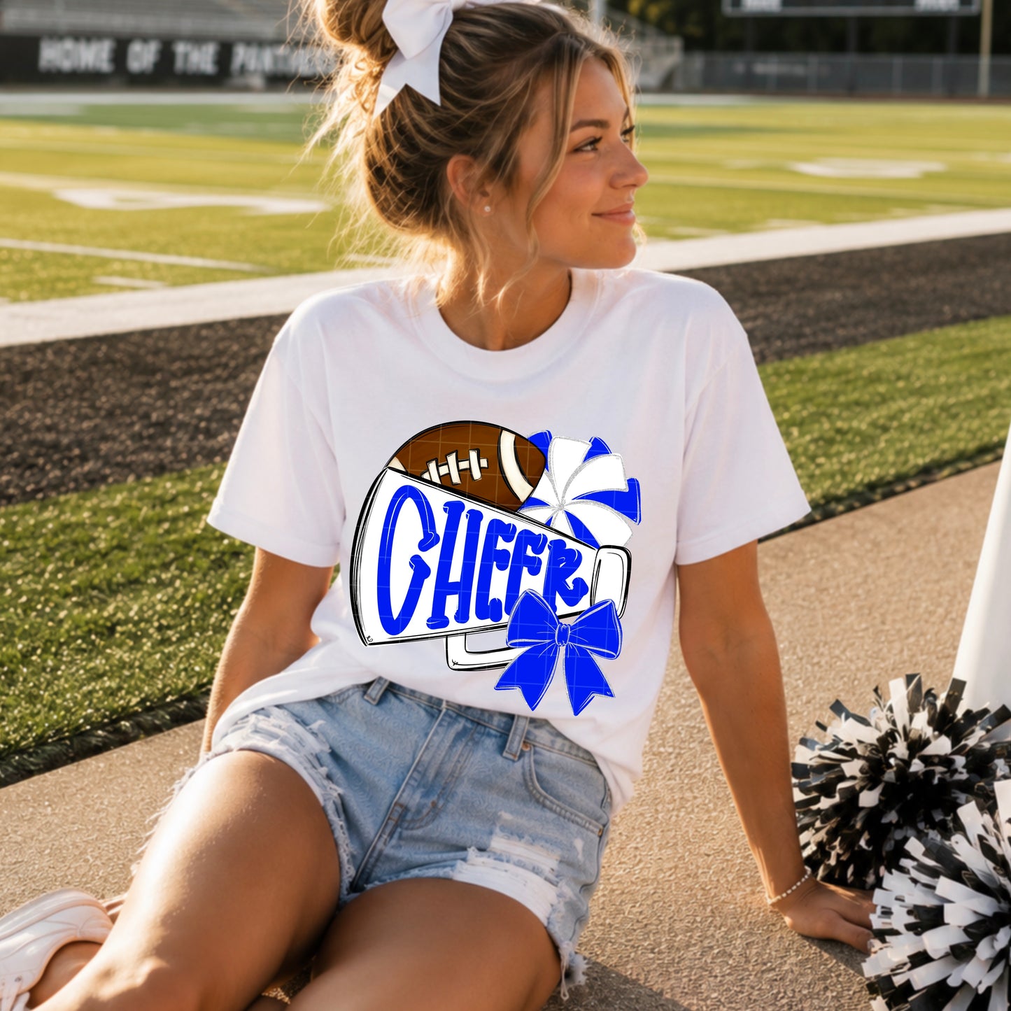 Blue White Cheer Megaphone Football DTF Transfer