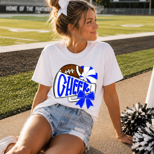 Blue White Cheer Megaphone Football DTF Transfer