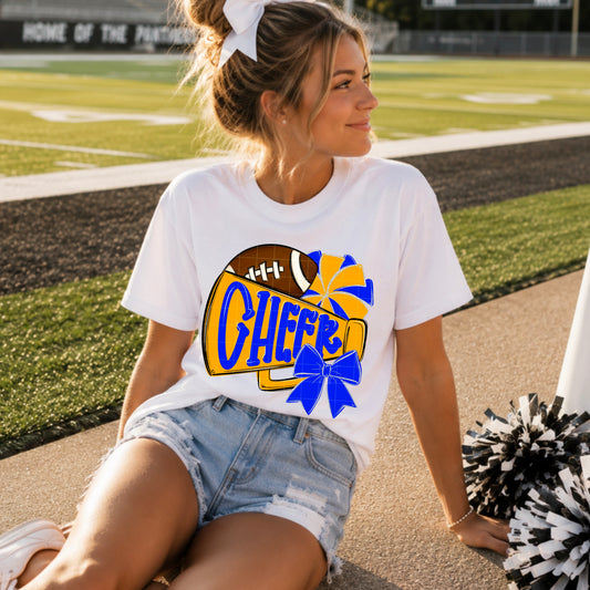 Blue Yellow Cheer Megaphone Football DTF Transfer