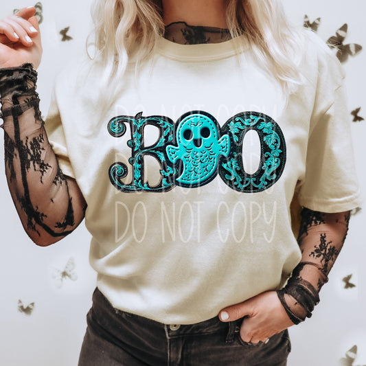 Boo Turquoise Western DTF Transfer