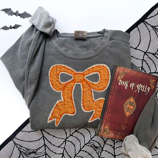 Boo Ghost Orange Stitch Faux Bow DTF Transfer
