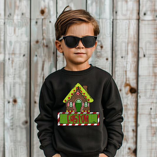 Gingerbread House (Boy) With Name Plate Personalized DTF Transfer