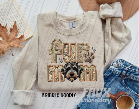 Brindle Doodle Fur Mom Embroidery Faux DTF Transfer