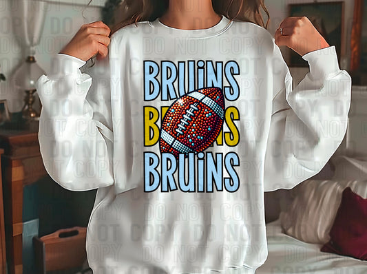 Bruins Rhinestone Football Columbia Blue Yellow DTF Transfer