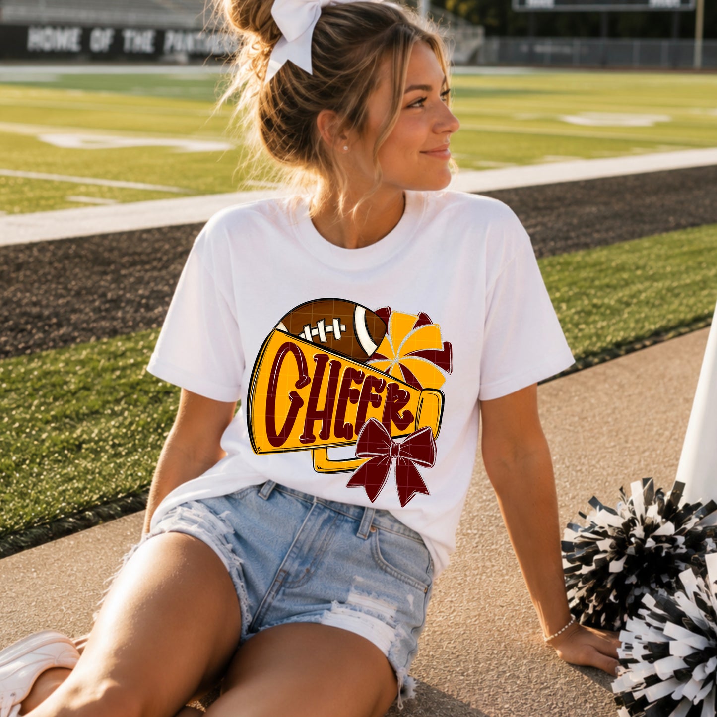 Burgundy Gold Cheer Megaphone Football DTF Transfer