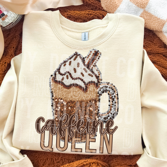 Caffeine Queen Sequin Yarn Faux DTF Transfer