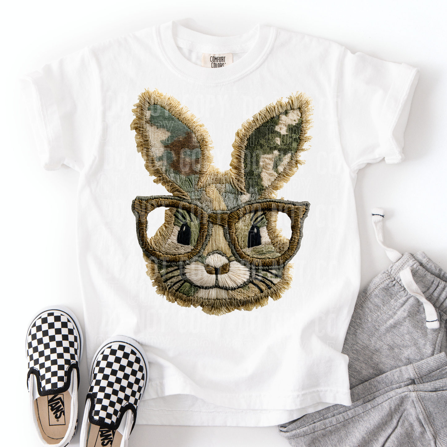Camo Bunny Embroidery Faux DTF Transfer