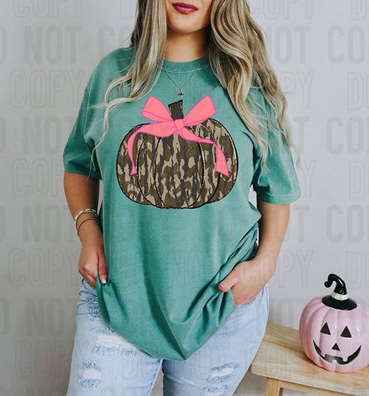 Camo Pumpkin With Pink Bow DTF Transfer