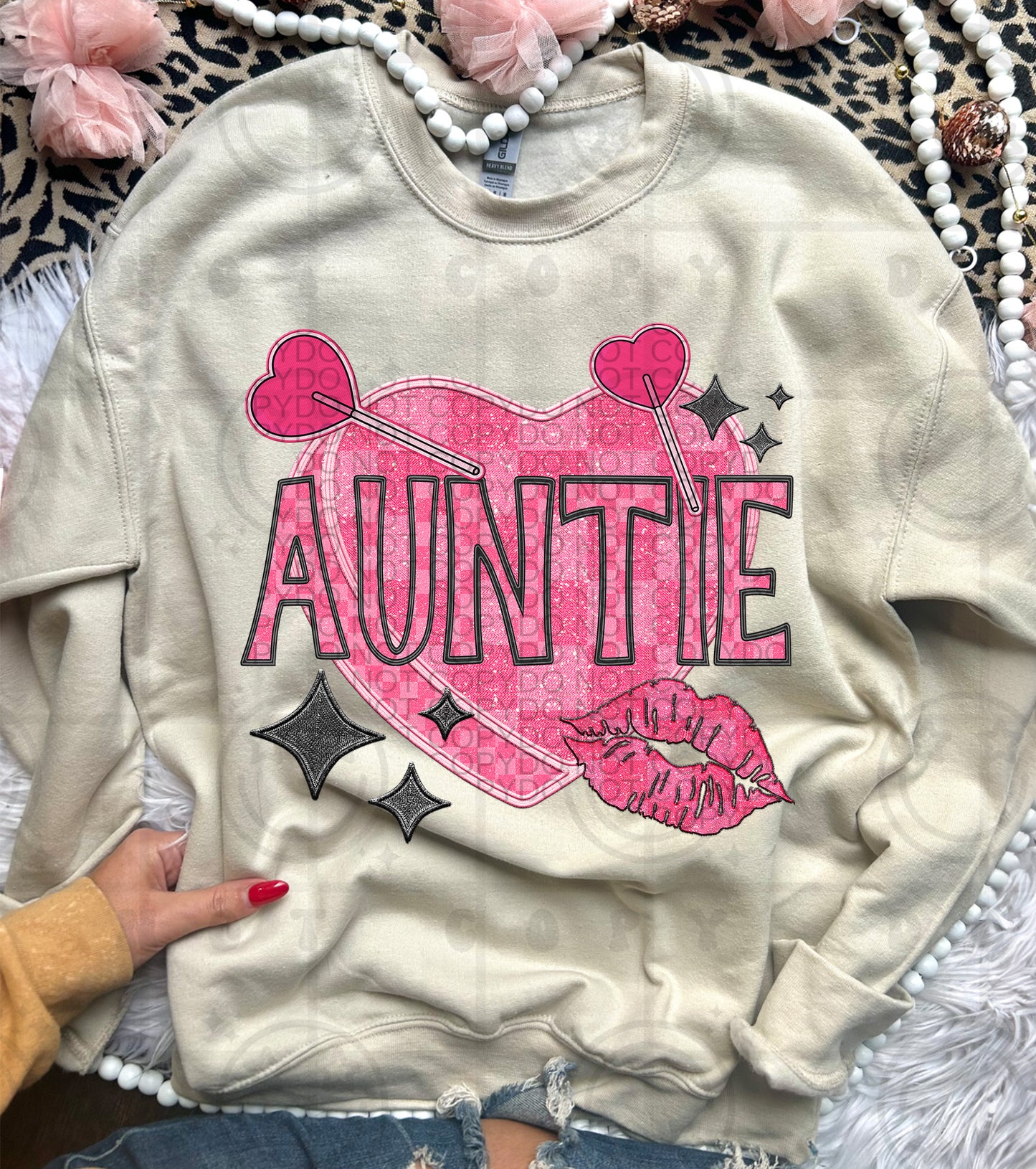 Auntie Candy Heart Lips Name DTF Transfer