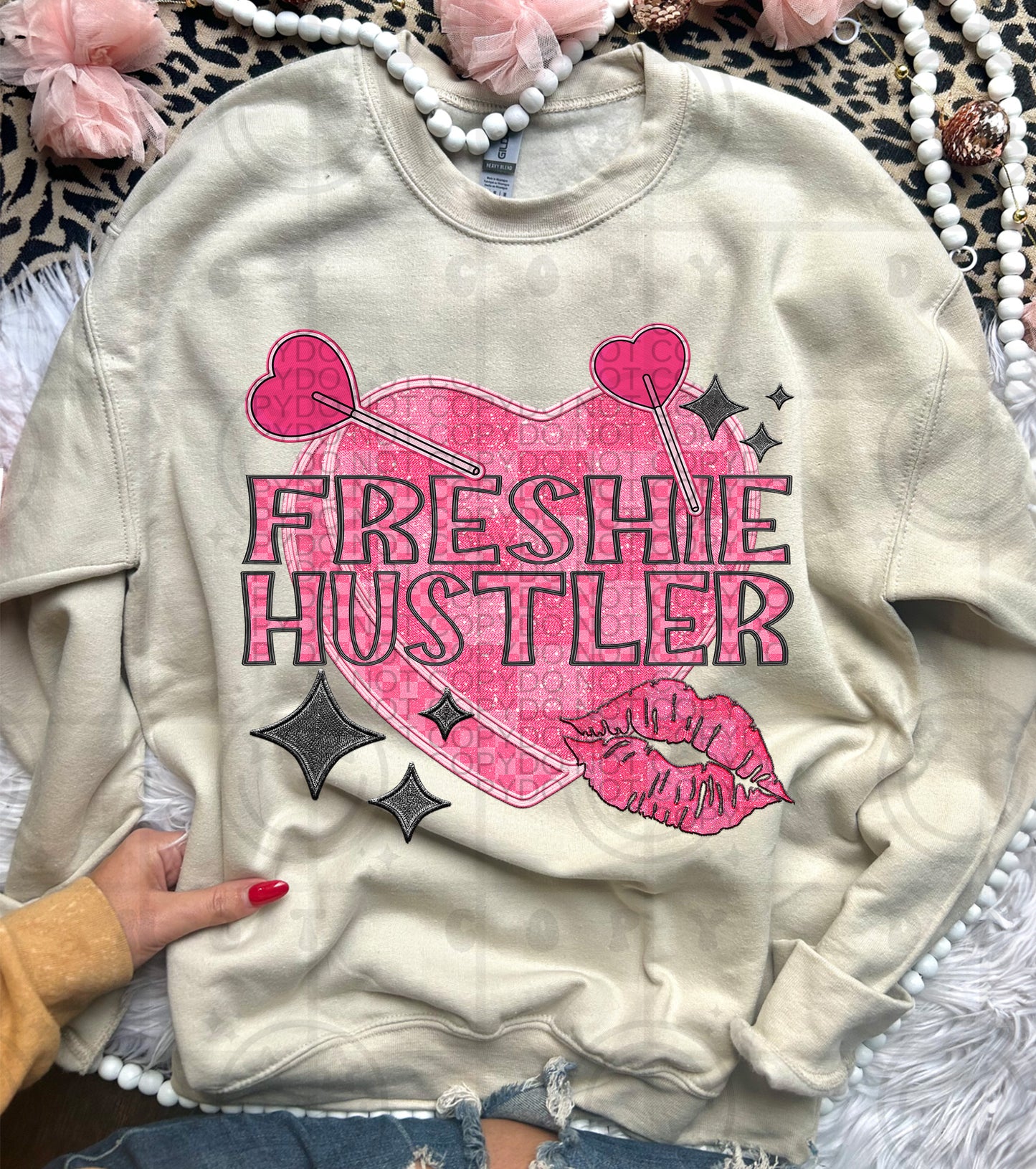 Freshie Hustler Candy Heart Lips Name DTF Transfer