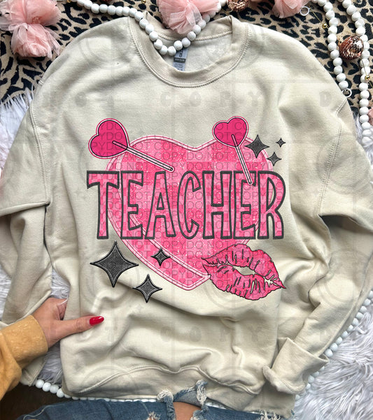 Teacher Candy Heart Lips Name DTF Transfer