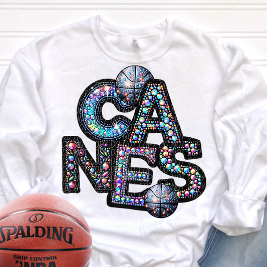 Canes Rhinestone Basketball Mascot DTF Transfer