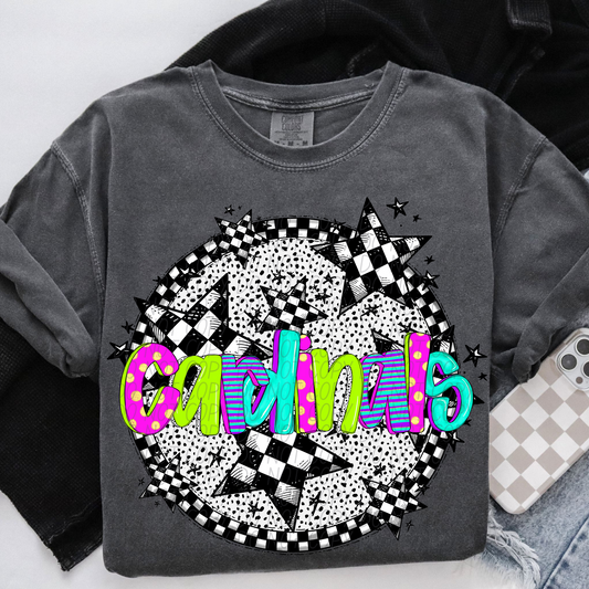 Cardinals Mascot Neon Checker DTF Transfer