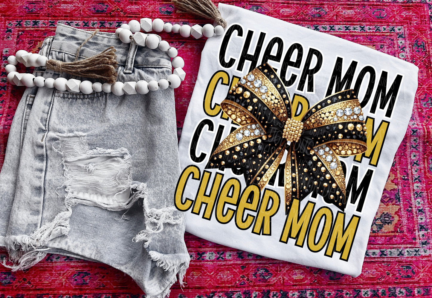Cheer Mom Yellow Gold Bow DTF Transfer