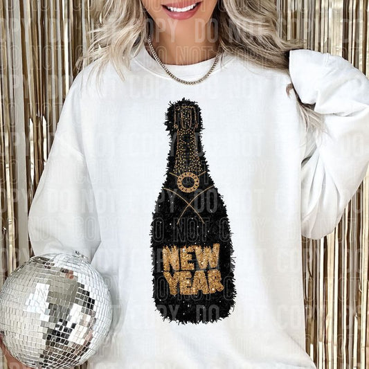 Champagne Black Bottle Yarn Faux DTF Transfer