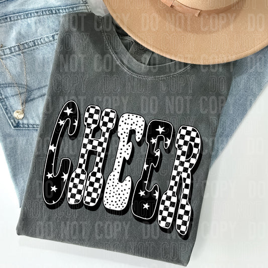 Cheer Black Checkered DTF Transfer