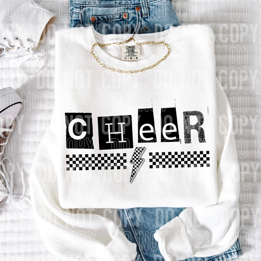 Cheer Checkered Bolt Word DTF Transfer