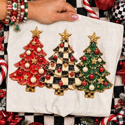 Christmas Trees Painted Faux DTF Transfer