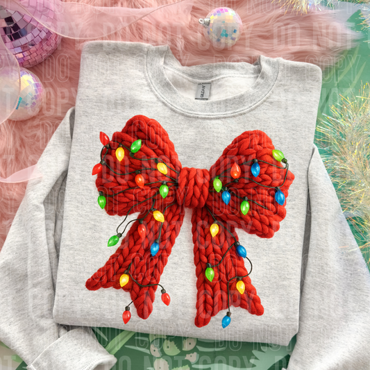 Christmas Light Bow Yarn Faux DTF Transfer