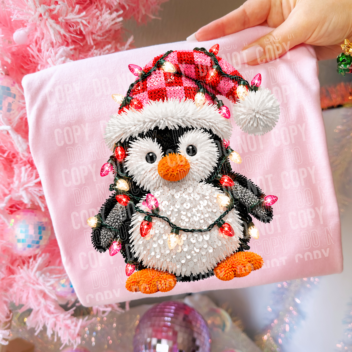 Penguin Faux Sequin Yarn Embroidery DTF Transfer