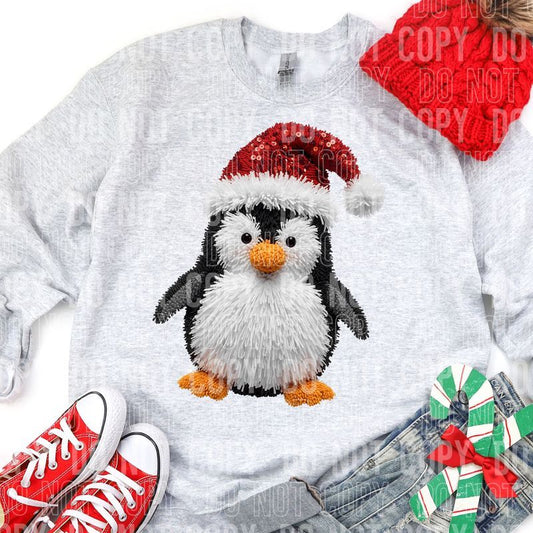 Christmas Penguin Yarn Faux DTF Transfer