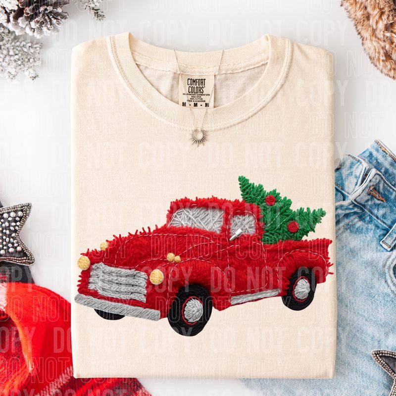 Christmas Truck Yarn Faux DTF Transfer