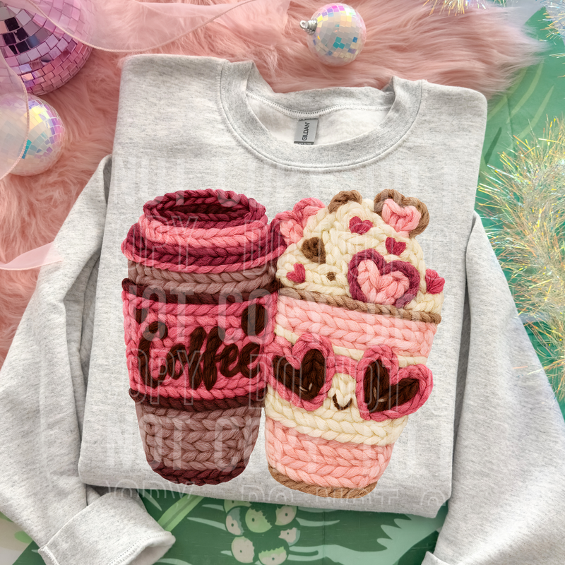 Coffee Valentine's Yarn Faux DTF Transfer