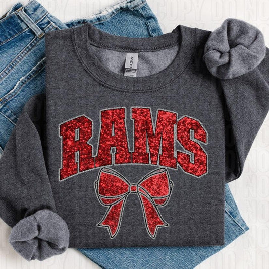 Rams Glittery Red Silver DTF Transfer